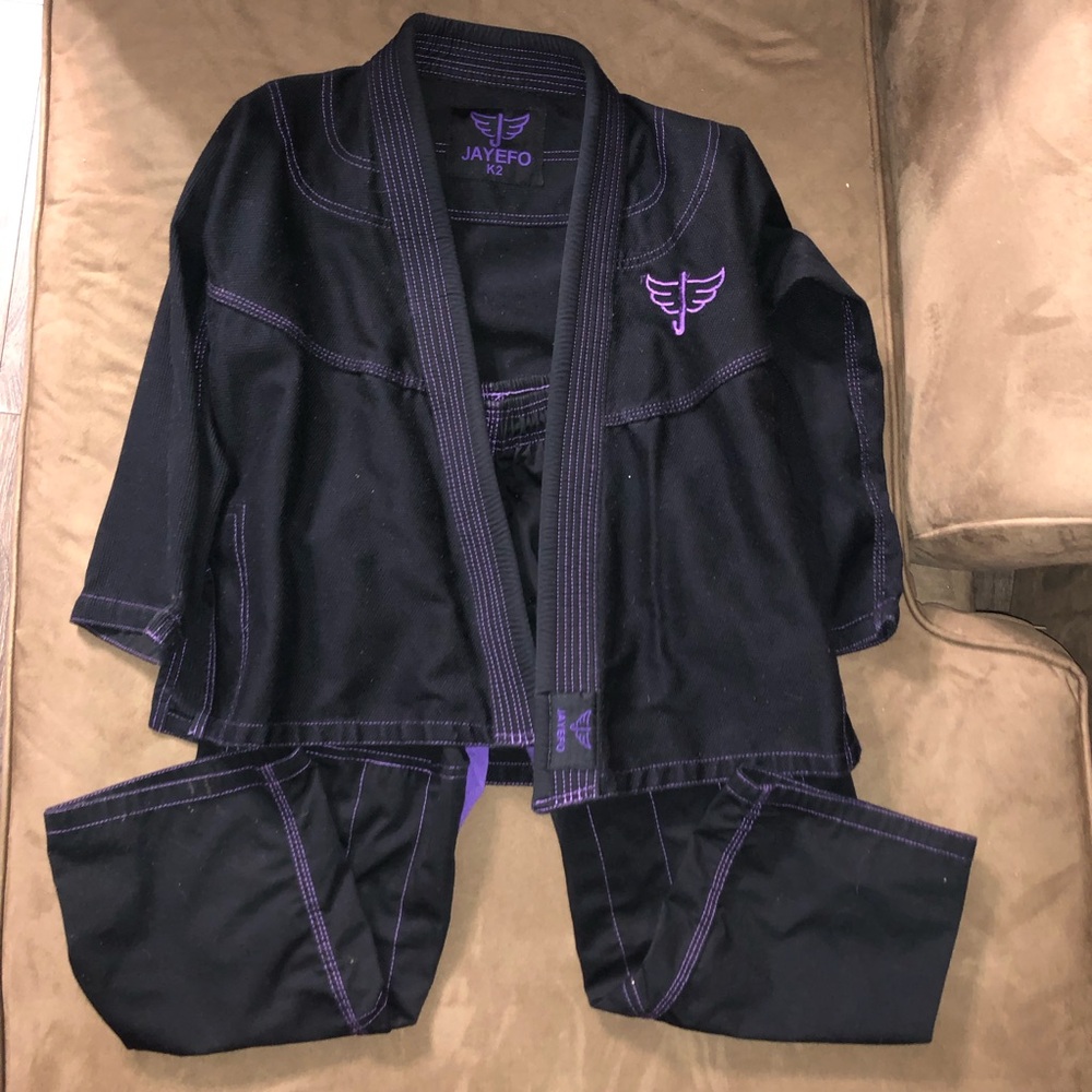 Kids Black Martial Arts Gi with Purple Accents